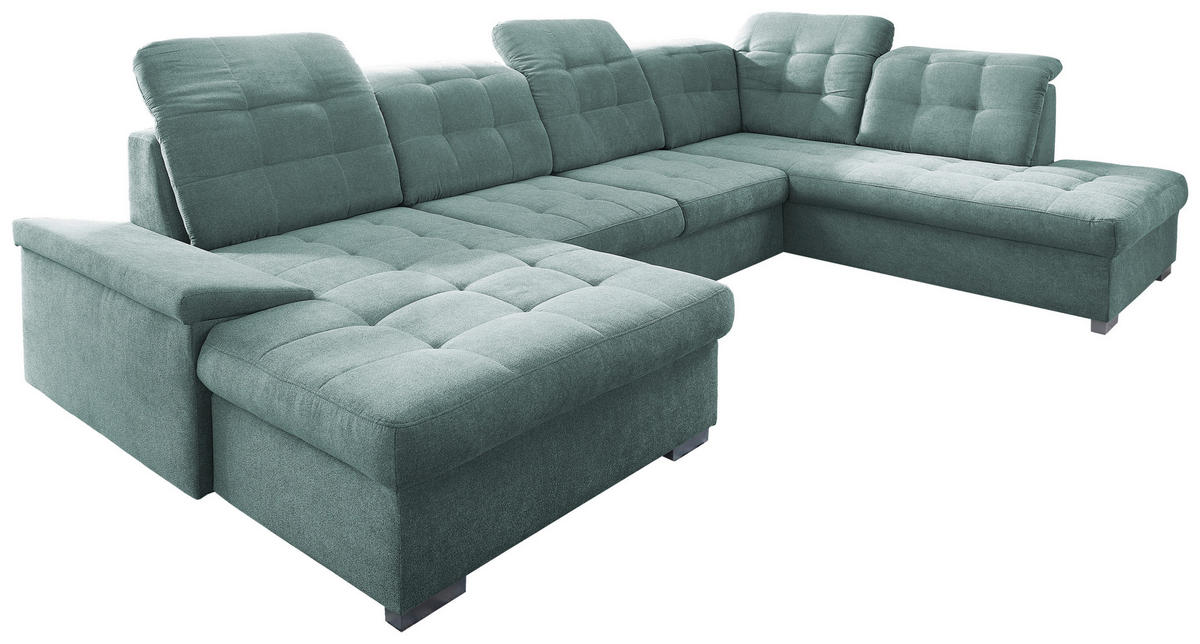 WOHNLANDSCHAFT Mikrofaser Mintgrün  - Chromfarben/Mintgrün, Design, Kunststoff/Textil (169/330/212cm) - Livetastic