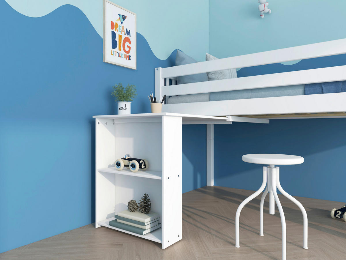 HOCHBETT 90/200 cm,  in Absturzsicherung, Leiter, Schreibtisch, Rollrost  - Weiß, MODERN, Holz (90/200cm) - Chameo
