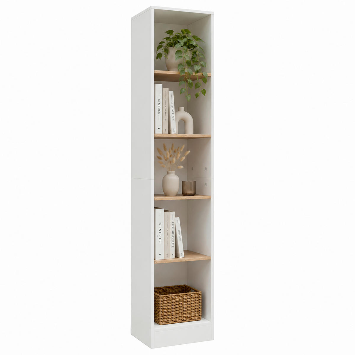 Etajeră, 38/183/30 cm, alb, stejar miere,  - stejar miere/alb, Design, material pe bază de lemn (38/183/30cm) - MID.YOU