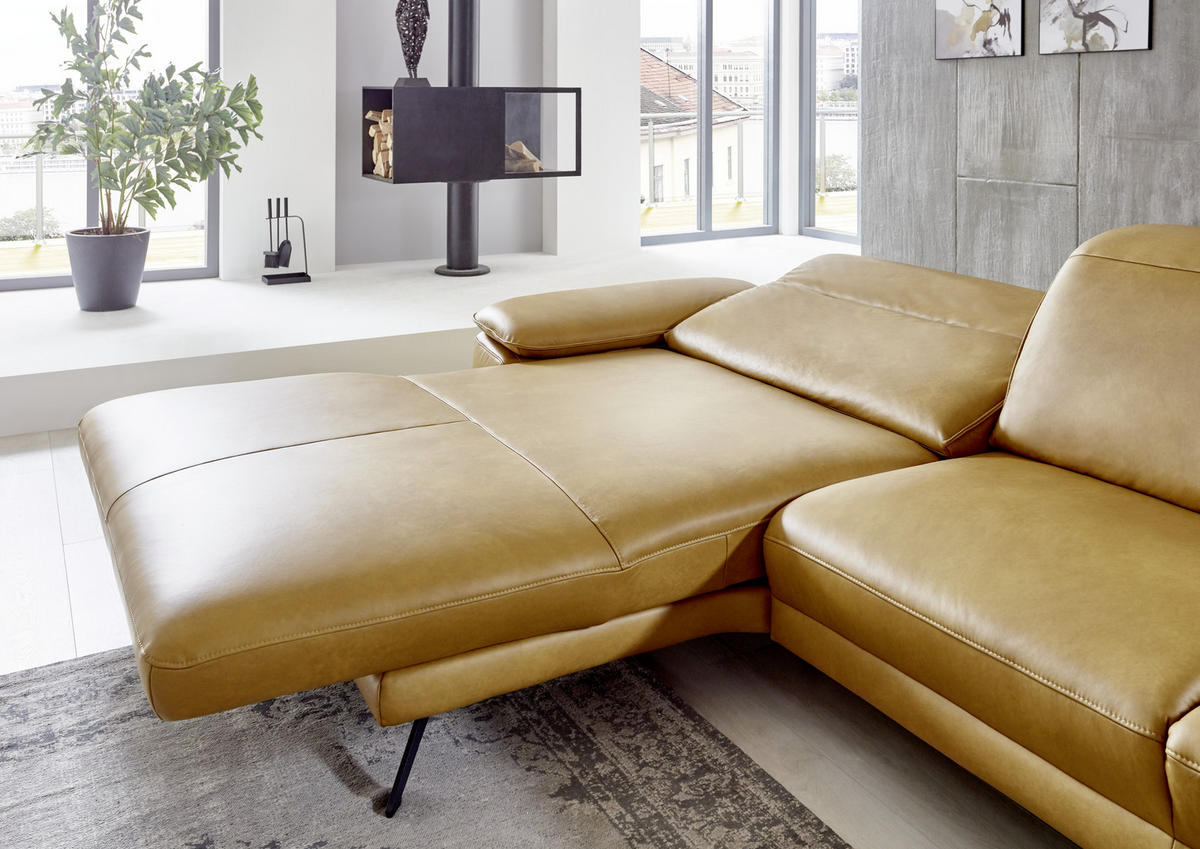 ECKSOFA in Echtleder Hellbraun  328/193 cm  - Hellbraun/Schwarz, Design, Leder/Metall (328/193cm) - Dieter Knoll