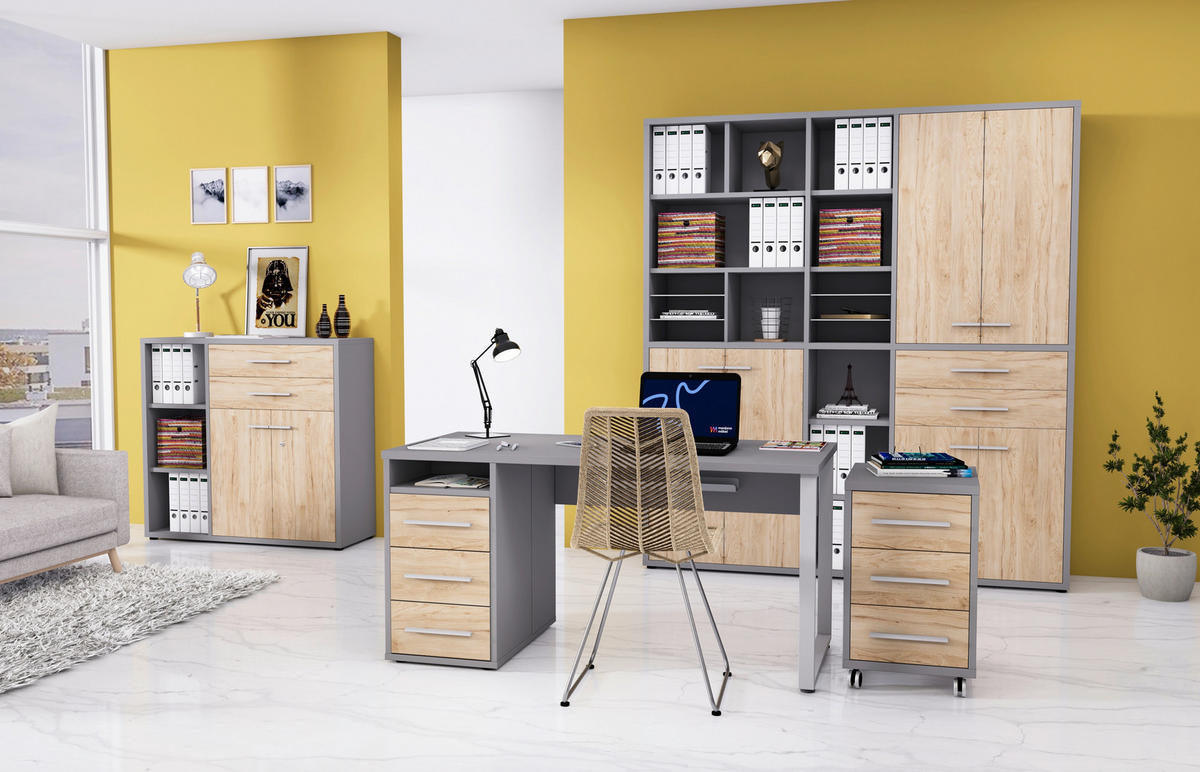 ROLLCONTAINER Eiche Hickory, Dunkelgrau  - Dunkelgrau/Alufarben, MODERN, Holzwerkstoff/Metall (41,6/68,6/50,2cm)