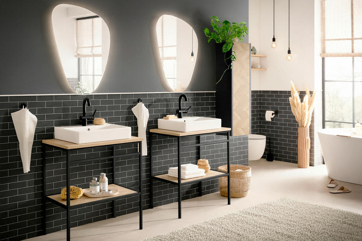 MIDISCHRANK 30,2/106,1/23,4 cm  - Eichefarben/Schwarz, KONVENTIONELL, Holzwerkstoff (30,2/106,1/23,4cm)