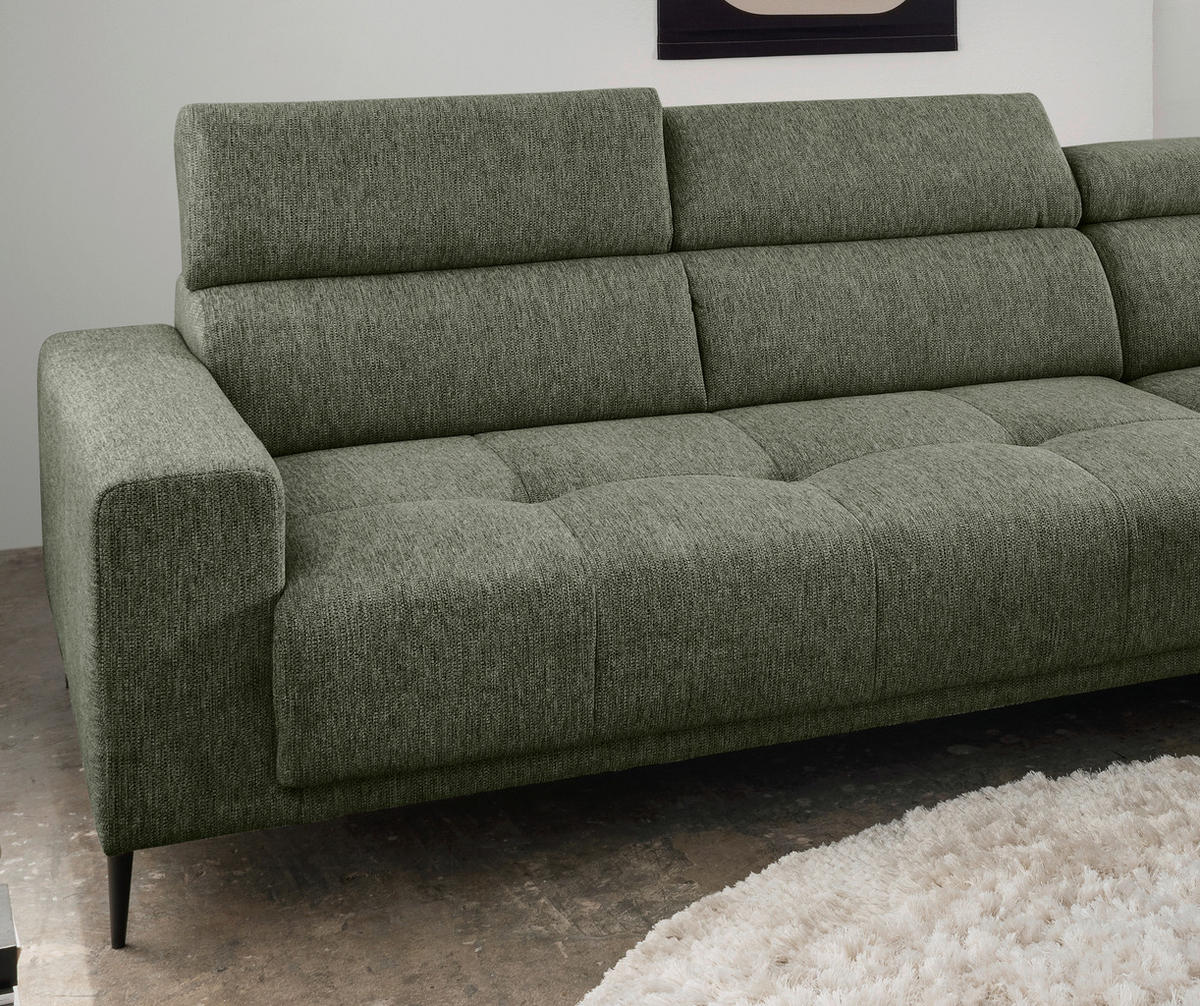 ECKSOFA Dunkelgrün Chenille  - Dunkelgrün/Schwarz, KONVENTIONELL, Textil/Metall (276/188cm) - Livetastic