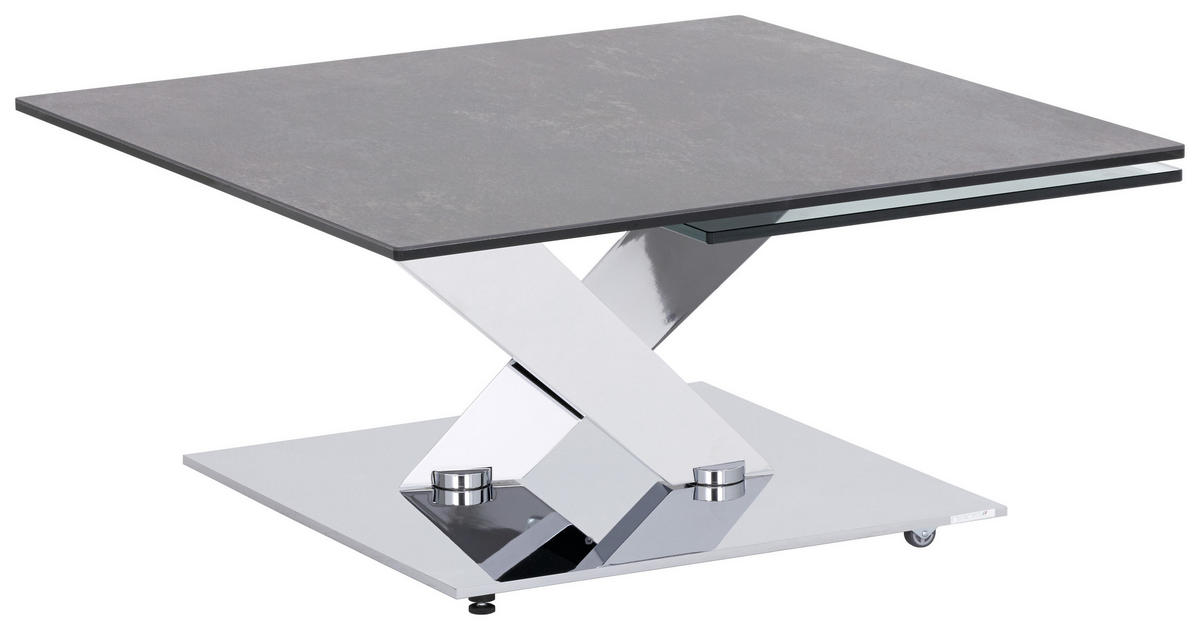 COUCHTISCH in Metall, Glas, Keramik 84-129/84-106/40 cm  - Chromfarben/Transparent, Design, Glas/Keramik (84-129/84-106/40cm)