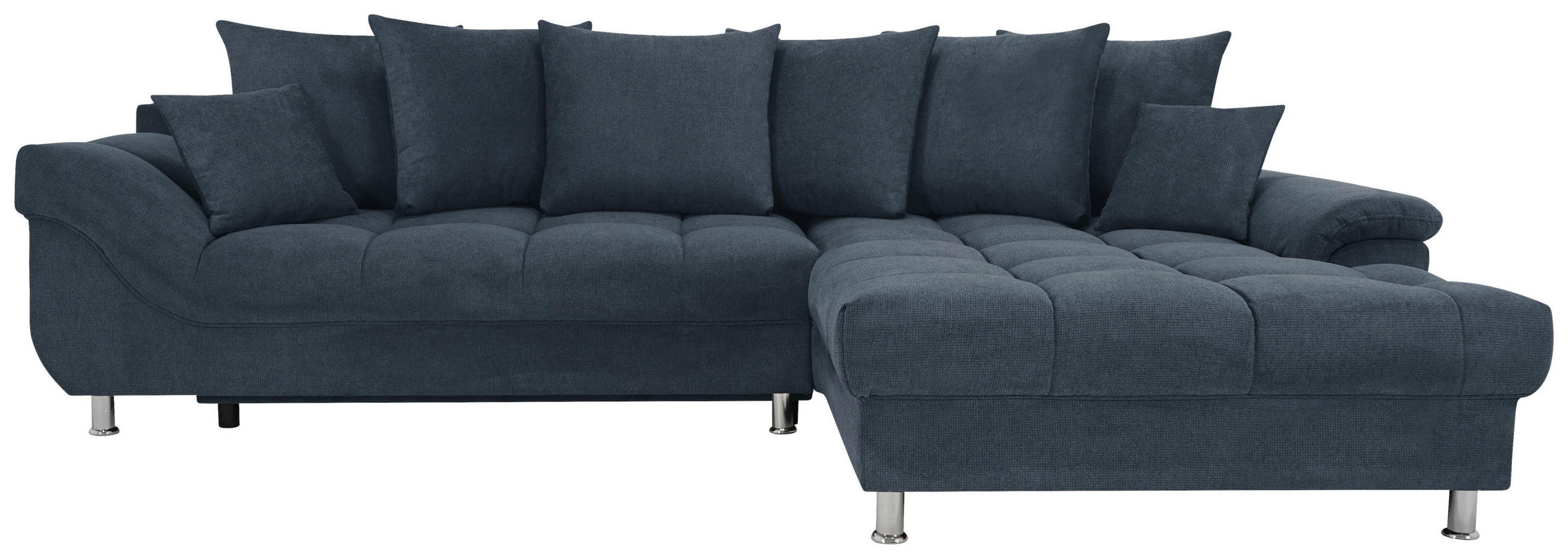 ECKSOFA in Flachgewebe, Mikrofaser Blau  - Blau/Chromfarben, Design, Kunststoff/Textil (312/198cm) - Livetastic