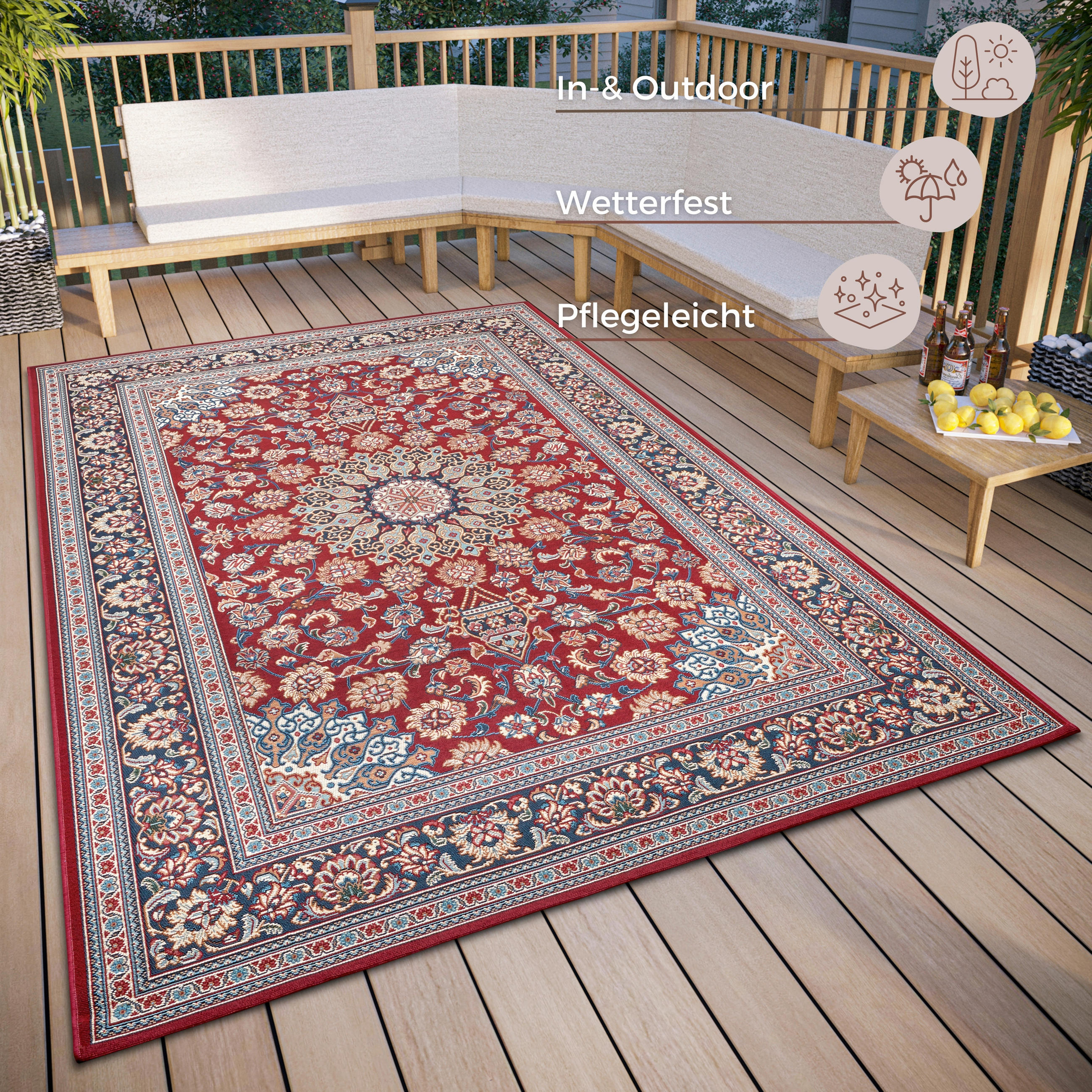OUTDOORTEPPICH 80/165 cm Flair Blau, Rot  - Blau/Rot, Design, Kunststoff (80/165cm)