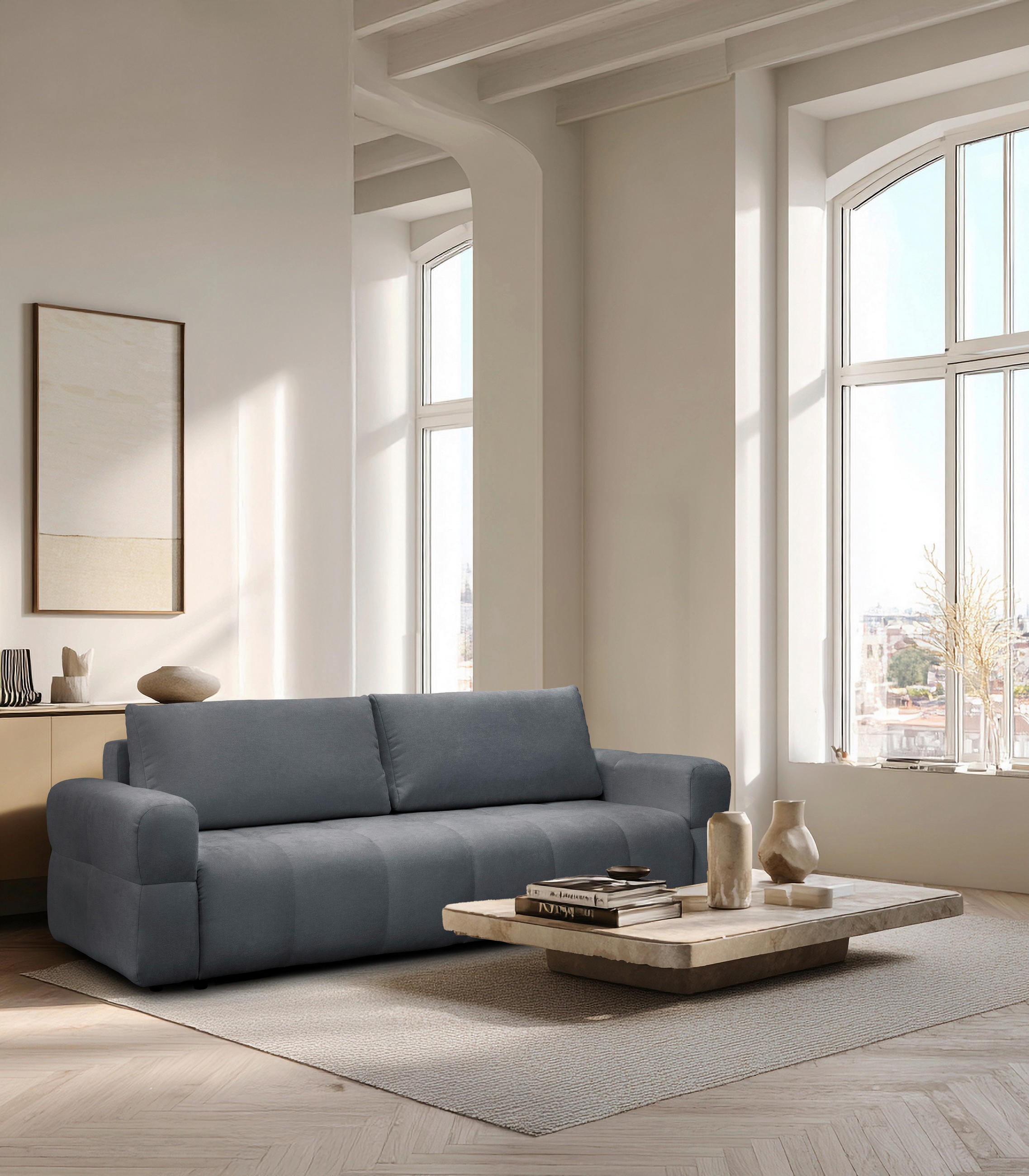 SCHLAFSOFA LOTTA  mit Chenille Graphitfarben  - Schwarz/Graphitfarben, Design, Textil (248/90/105cm) - MID.YOU