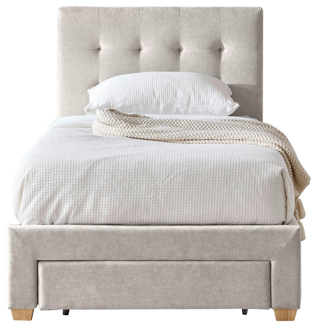 POLSTERBETT 90/200 cm, inkl. gepolstertes Kopfteil, Lattenrost, Bettschubladen,  in Beige  - Beige/Naturfarben, Design, Holz/Textil (90/200cm) - Boxxx