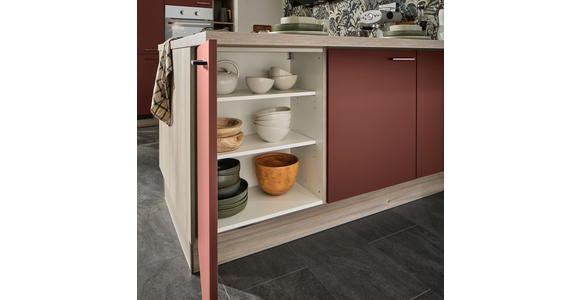 ECKKÜCHE in Rot, Tannenholzfarben - Rot/Tannenholzfarben, Design, Holzwerkstoff/Metall (121,6/280/150cm) - Xora