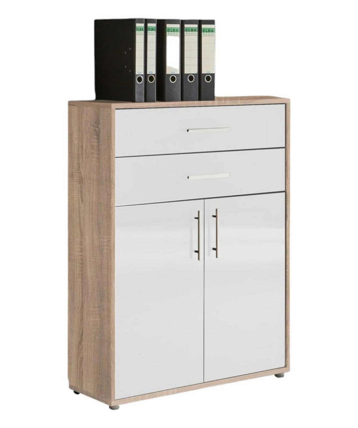 SKRINKA NA DOKUMENTY, farba duba, biela s vysokým leskom, 337,6/185,6/33 cm - biela s vysokým leskom/farba duba, Modern, kompozitné drevo (337,6/185,6/33cm) - MID.YOU