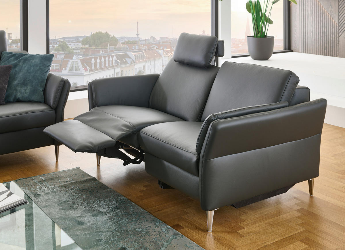 2,5-SITZER Echtleder Anthrazit  - Anthrazit/Alufarben, Konventionell, Leder/Metall (164/84/99cm) - Dieter Knoll