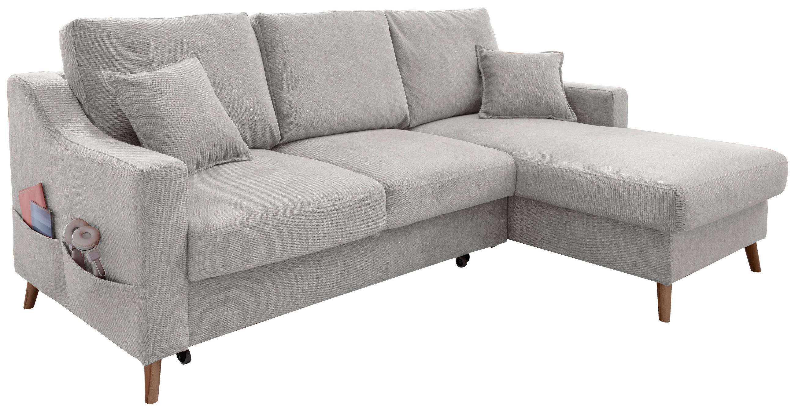 ECKSOFA in Chenille Grau  - Naturfarben/Grau, Modern, Holz/Textil (228/150cm) - Livetastic