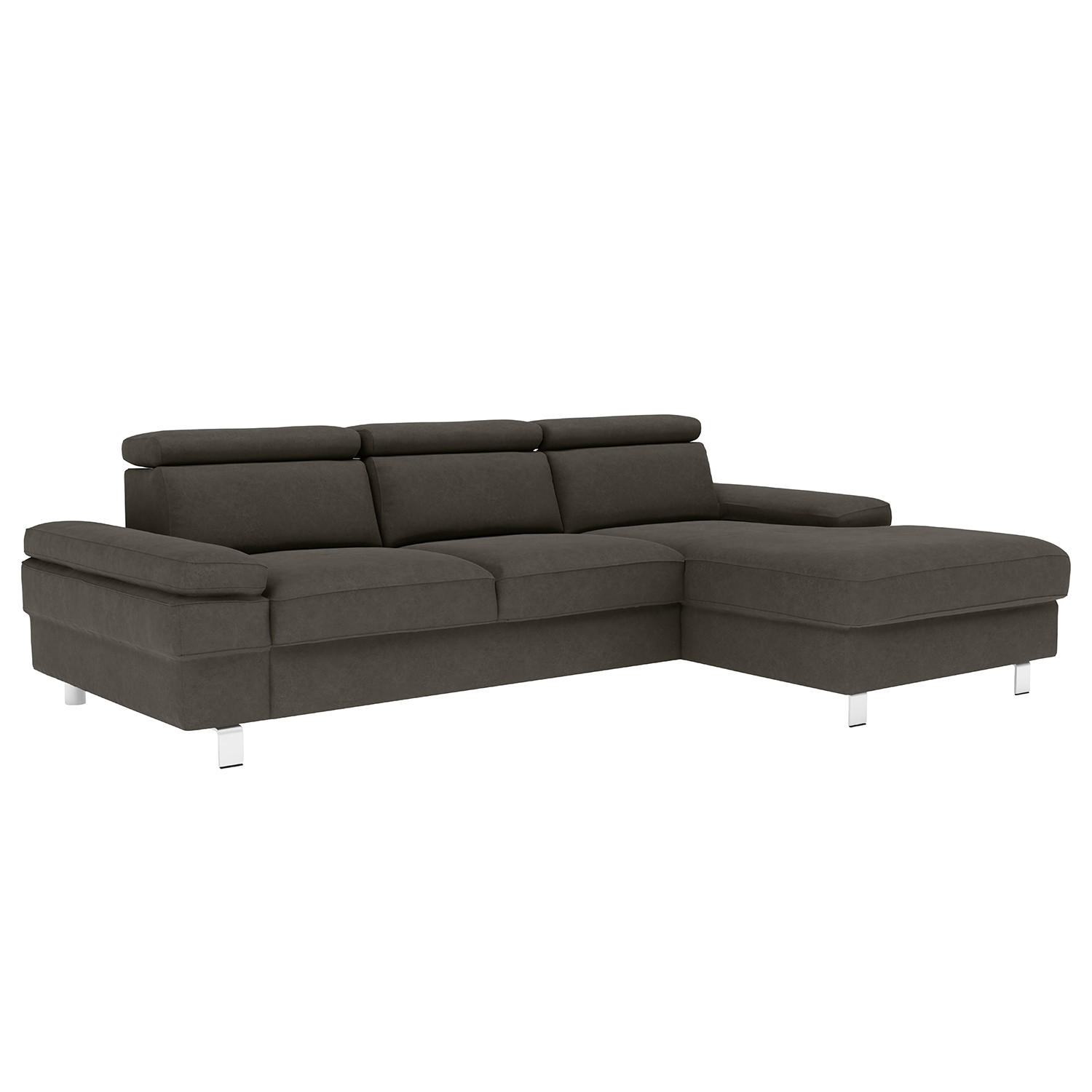 ECKSOFA in Mikrofaser Anthrazit - Anthrazit/Silberfarben, Konventionell, Textil/Metall (182/82/260cm) - Trendmanufaktur
