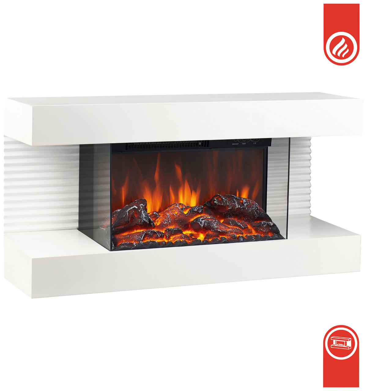ELEKTROKAMIN - Weiß, Basics, Glas/Metall (82,0/41,8/21,7cm)