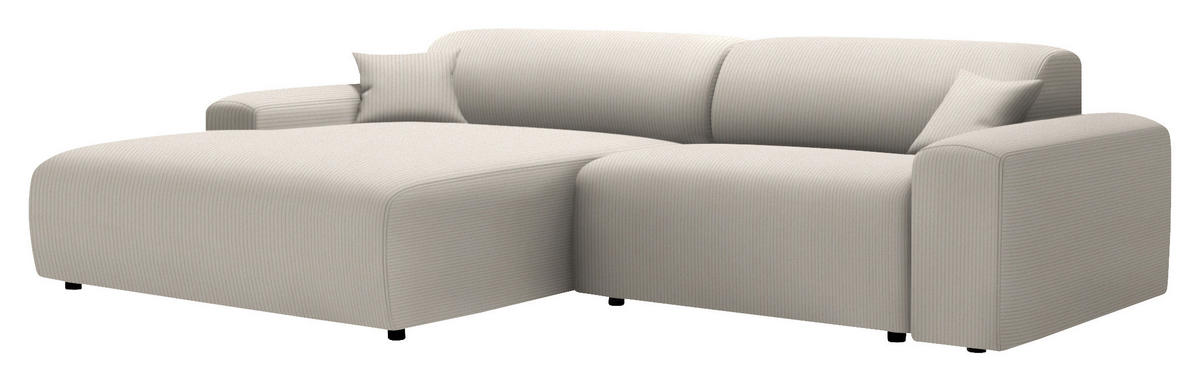 ECKSOFA in Velours, Feincord Ecru  178/292 cm  - Ecru/Schwarz, Design, Kunststoff/Textil (178/292cm) - home24