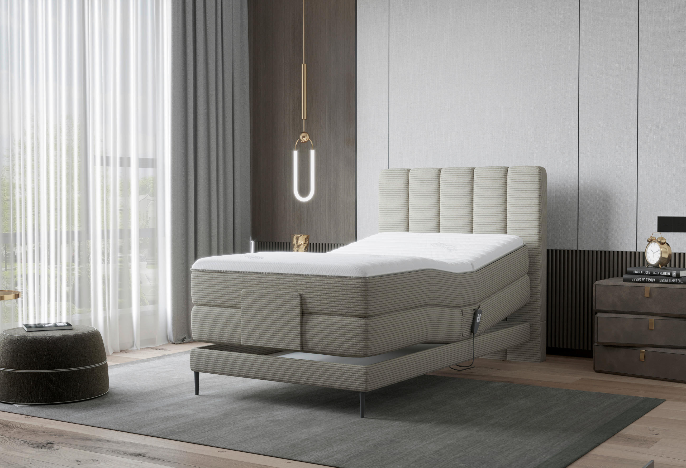 BOXSPRING-ÁGY 100/200 cm  világosszürke  - világosszürke/fekete, Natur, textil/fém (100/200cm) - Esposa