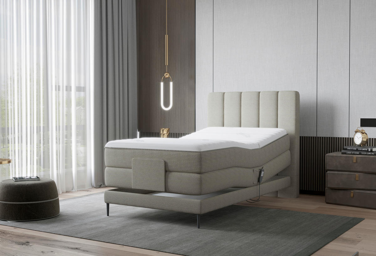 BOXSPRING-ÁGY 100/200 cm  világosszürke  - világosszürke/fekete, Natur, textil/fém (100/200cm) - Esposa