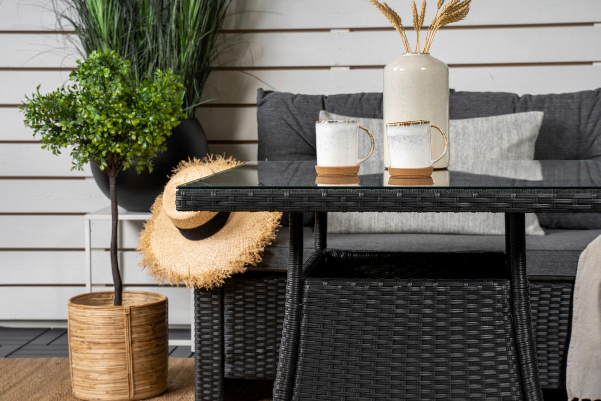LOUNGEGARNITUR    - Schwarz/Grau, KONVENTIONELL, Glas/Kunststoff - Gardenson