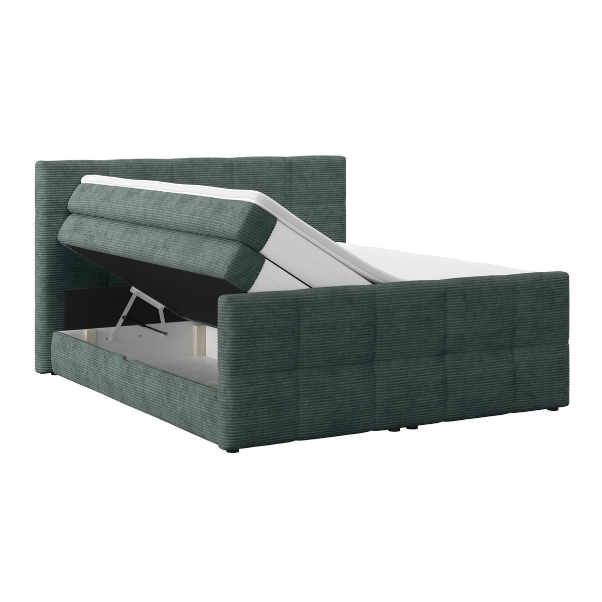 BOXSPRINGBETT 180/200 cm,  in Blaugrau, gepolstertes Kopfteil, Bettkasten, Topper, Matratzen, H2 + H2 = mittel  - Blaugrau, KONVENTIONELL, Holz/Holzwerkstoff (180/200cm)