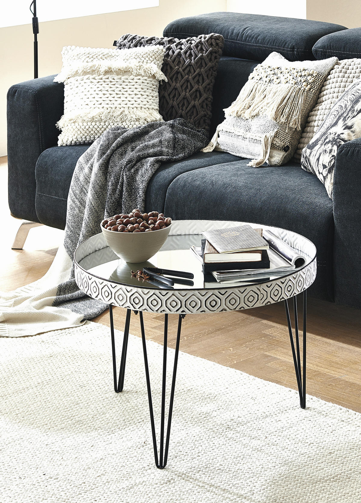 BEISTELLTISCH 65/65/46 cm Schwarz, Weiß rund  - Schwarz/Weiß, LIFESTYLE, Glas/Metall (65/65/46cm)