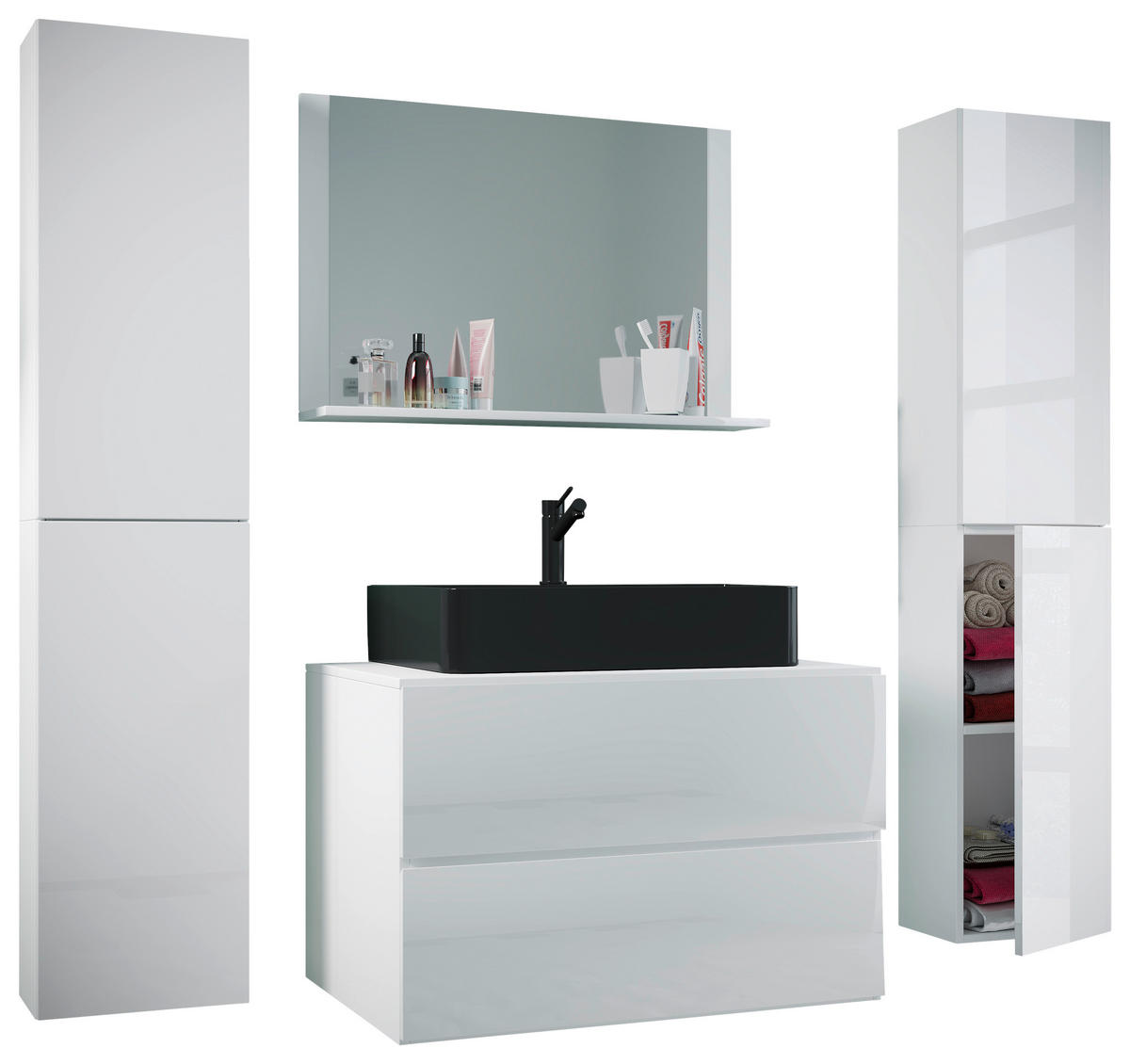 BADEZIMMER 5-teilig  in 147 cm  - Schwarz/Weiß, MODERN, Glas/Keramik (147cm) - MID.YOU