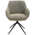ARMLEHNSTUHL  Sitzfläche 360° drehbar, automatische Rückholfunktion Leinenoptik  - Schwarz/Grün, Design, Textil/Metall (64/84/61cm) - Novel