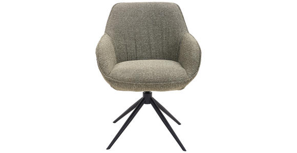 ARMLEHNSTUHL  Sitzfläche 360° drehbar, automatische Rückholfunktion Leinenoptik  - Schwarz/Grün, Design, Textil/Metall (64/84/61cm) - Novel