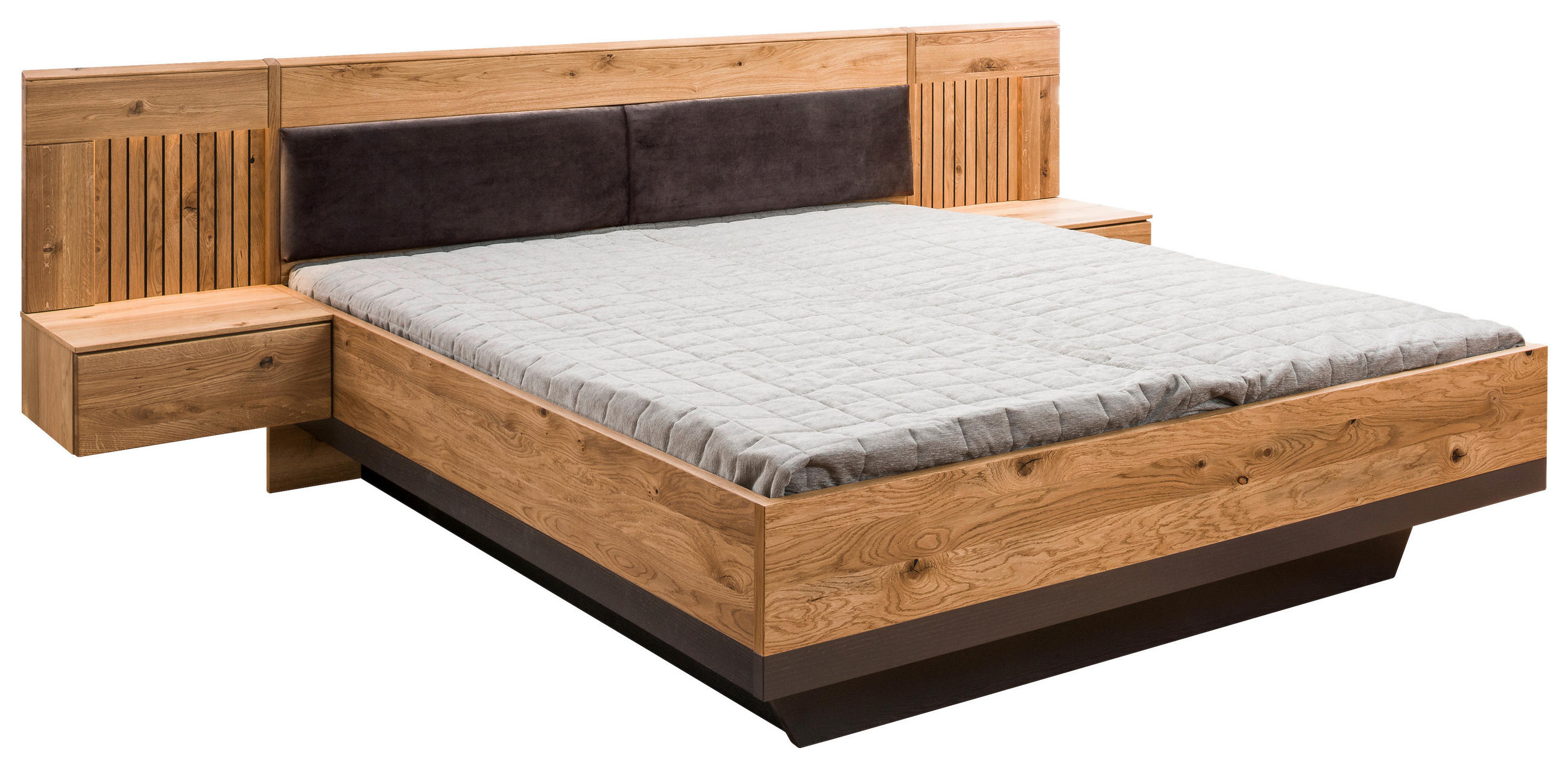 POSTEL S NOČNÍMI STOLKY, 180/200 cm, černá, barvy dubu - černá/barvy dubu, Lifestyle, dřevo/kompozitní dřevo (180/200cm) - Linea Natura