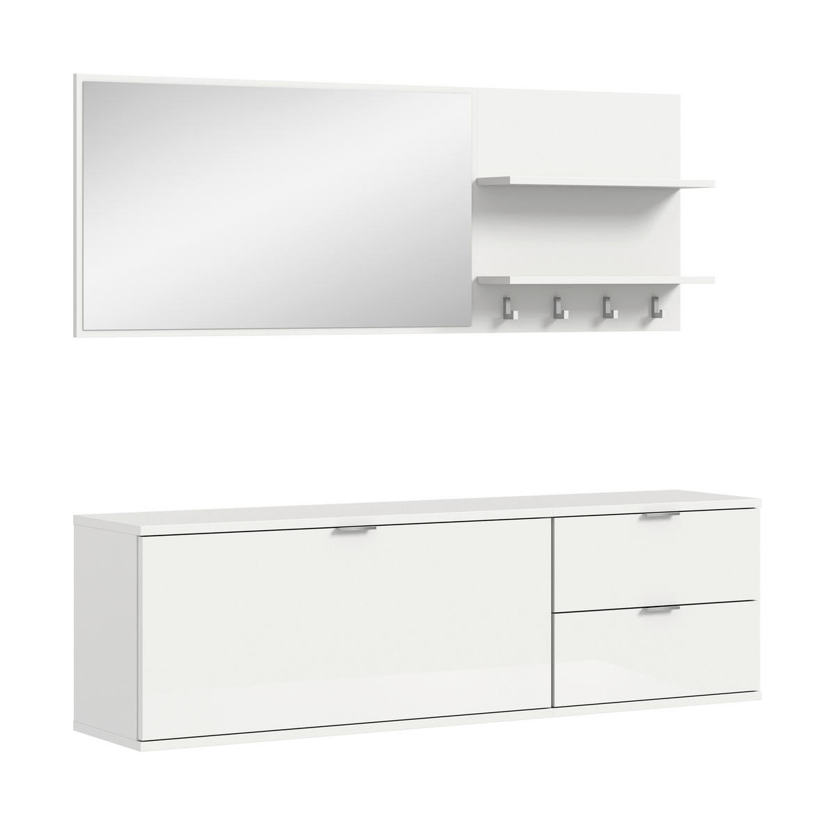 GARDEROBE 4-teilig  in 144/193/32 cm  - Weiß Hochglanz/Weiß, Design, Holzwerkstoff (144/193/32cm) - Livetastic