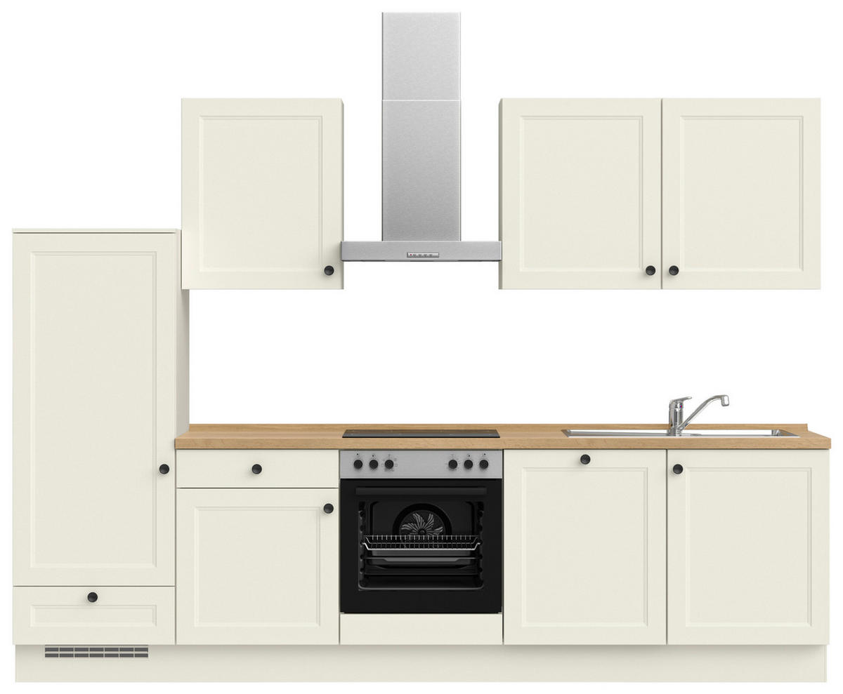 KÜCHENBLOCK Cascada 300 cm  in Weiß, Eichefarben  - Eichefarben/Schwarz, MODERN, Holzwerkstoff/Metall (300cm) - Nobilia