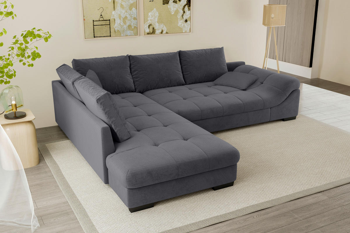 ECKSOFA in Cord Graphitfarben  - Schwarz/Graphitfarben, Konventionell, Holz/Textil (202/298cm) - MID.YOU