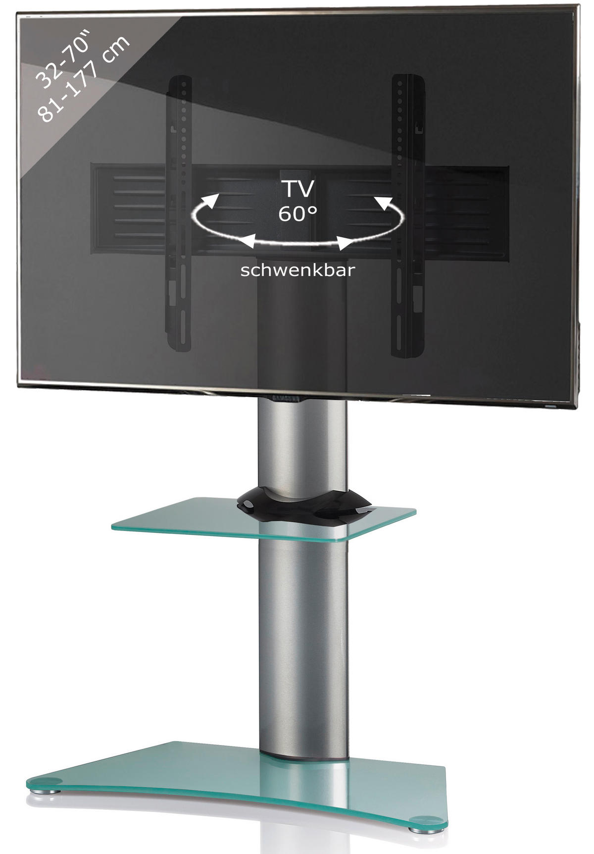 TV-Rack in Klar/Silberfarbe - Klar/Silberfarben, Konventionell, Glas/Metall (80/111/40cm) - MID.YOU