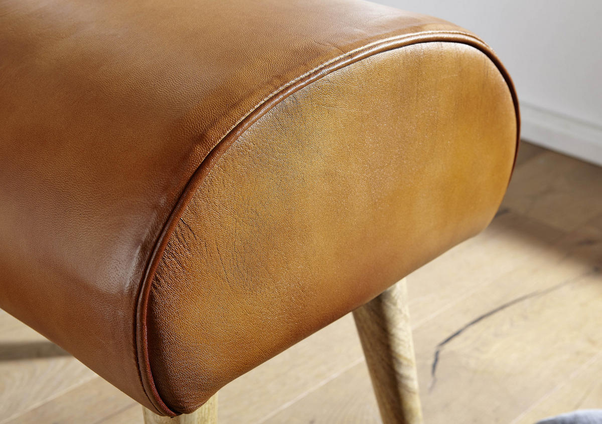 HOCKER Echtleder Braun  - Naturfarben/Braun, MODERN, Leder/Holz (45/53/40cm) - MID.YOU