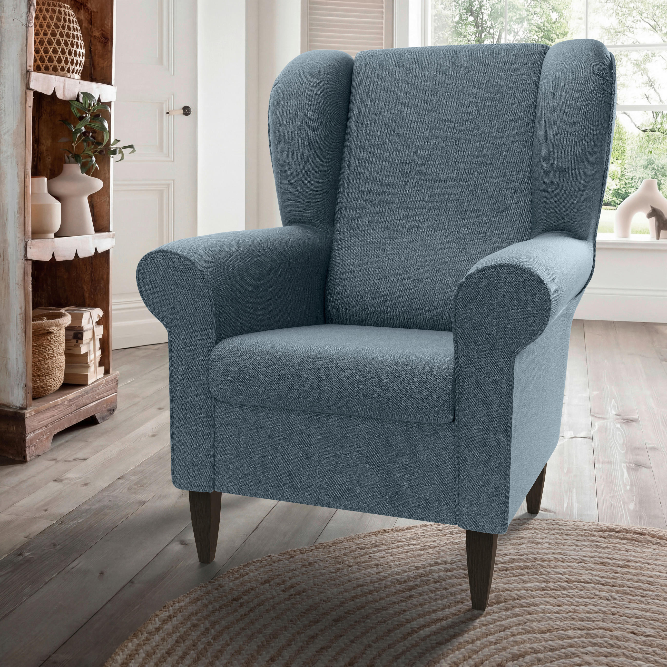 OHRENSESSEL Struktur Blau  - Wengefarben/Blau, Konventionell, Holz/Textil (80/102/86cm) - Livetastic