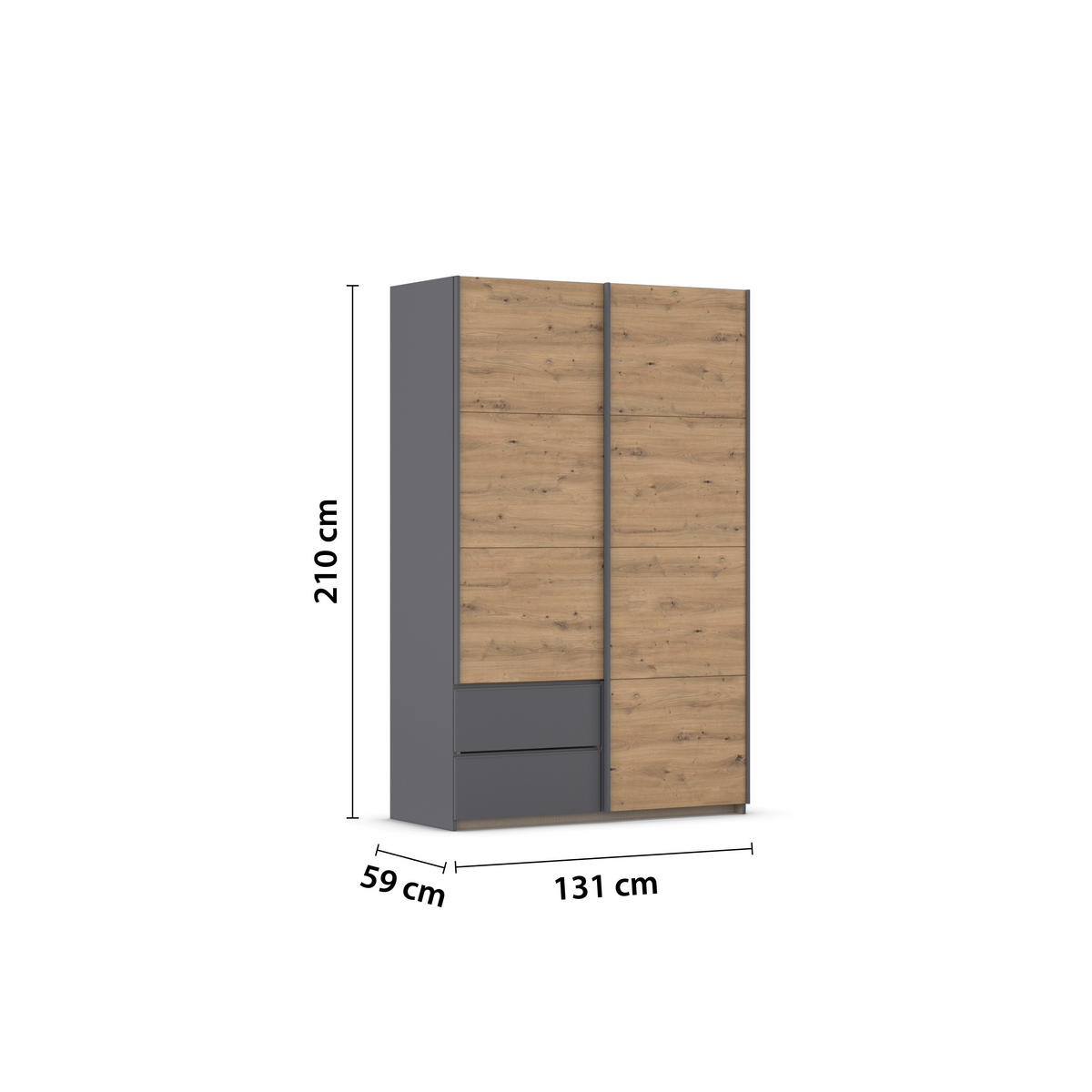 SCHWEBETÜRENSCHRANK in Grau, Eiche Artisan  - Eiche Artisan/Grau, Modern, Holzwerkstoff (131/210/59cm) - Rauch Möbel