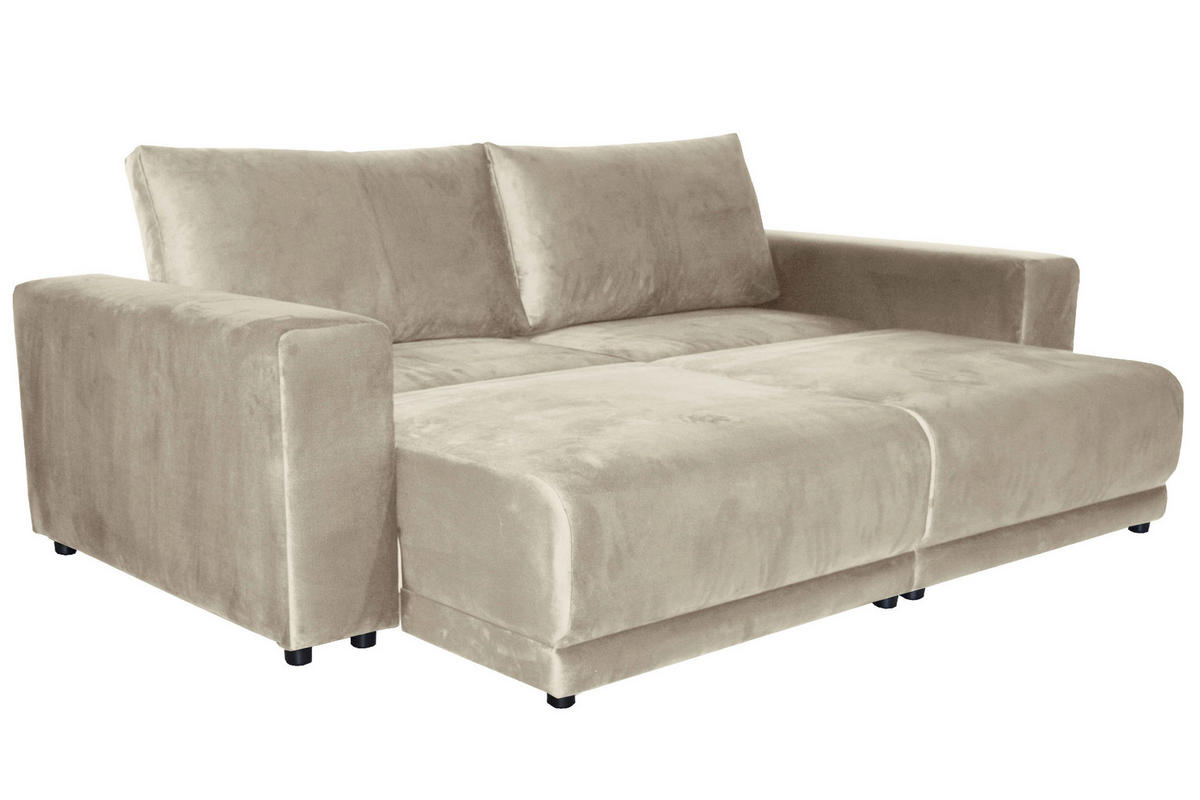 BIGSOFA in Velours Beige  - Beige/Schwarz, Design, Kunststoff/Textil (256/88/120cm) - home24