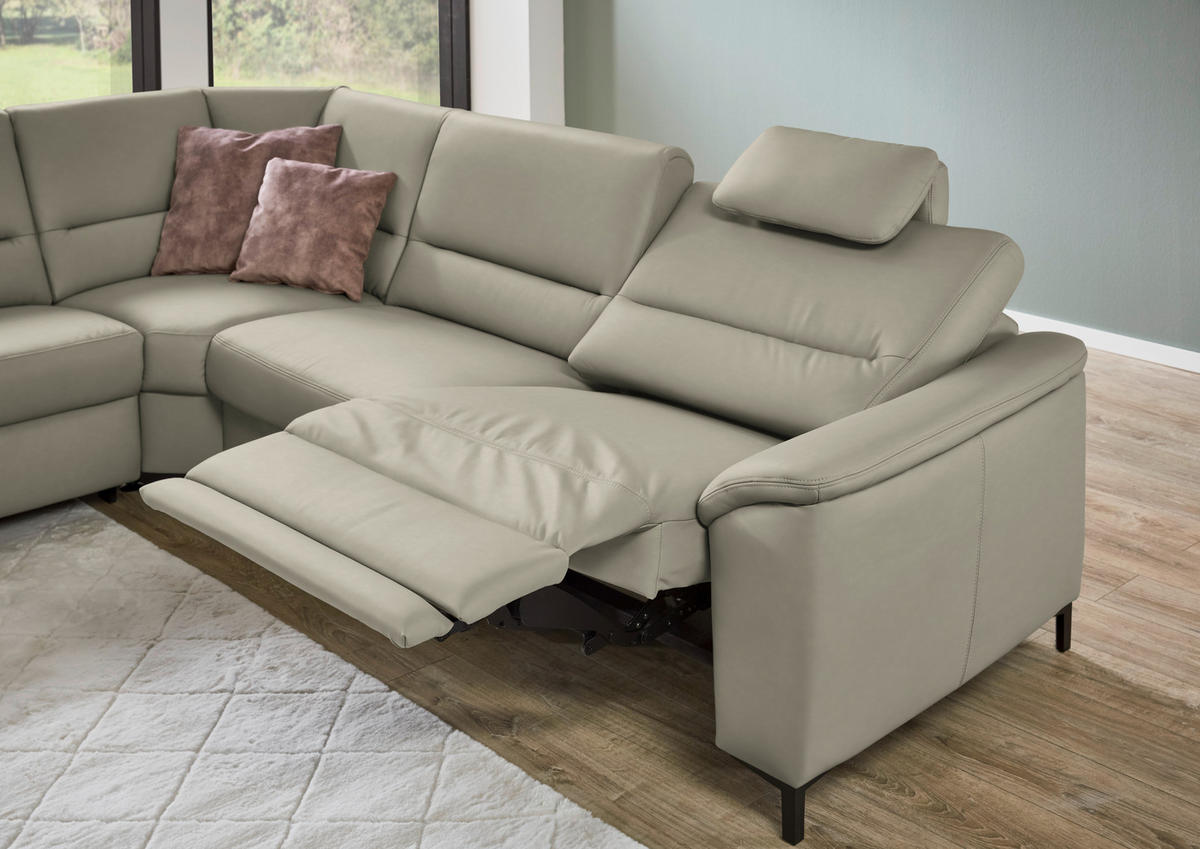 ECKSOFA  in Echtleder Grau  249/290 cm  - Schwarz/Grau, KONVENTIONELL, Leder/Metall (249/290cm) - Beldomo Premium