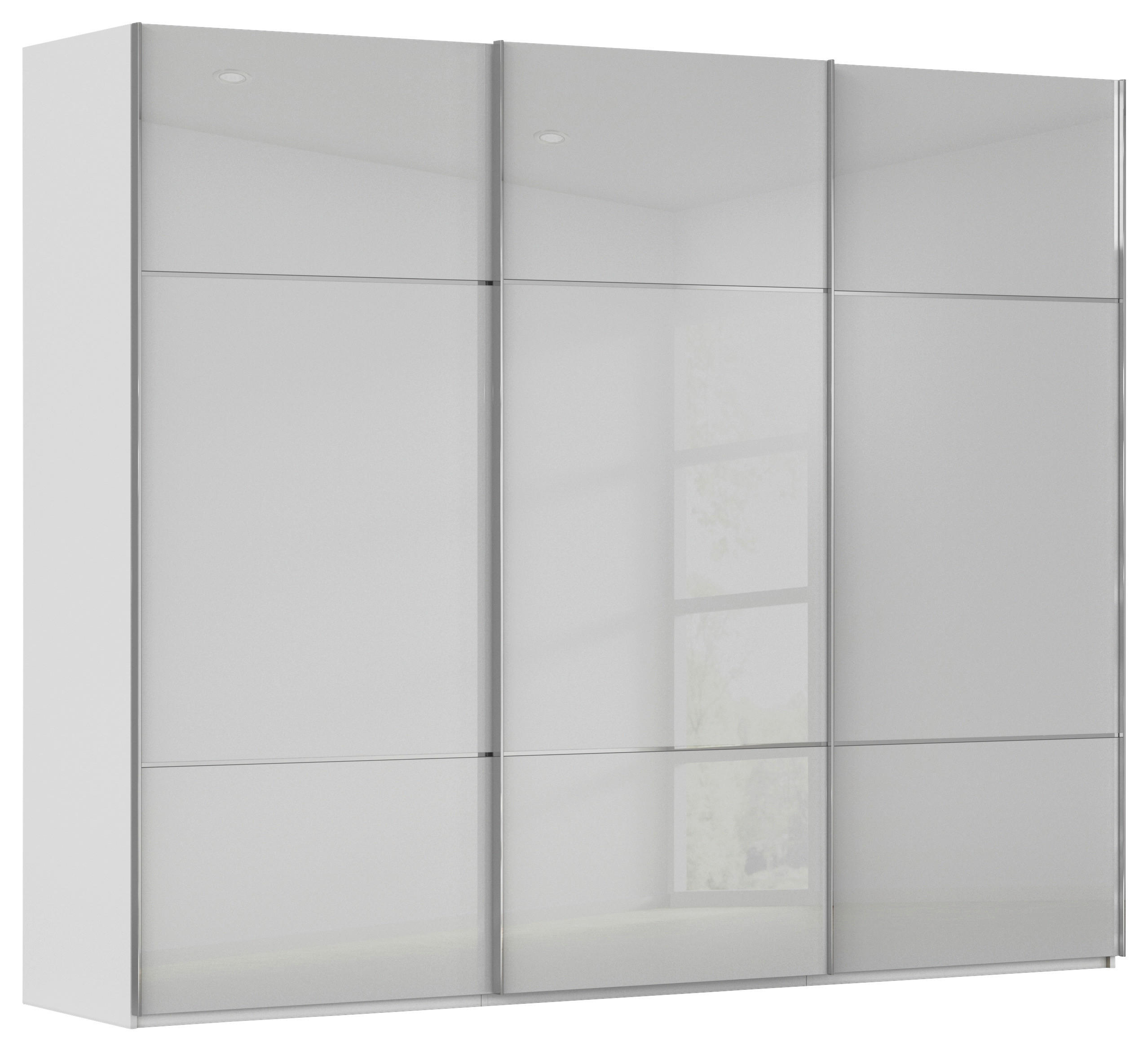 SCHWEBETÜRENSCHRANK in Grau, Weiß  - Chromfarben/Weiß, KONVENTIONELL, Glas/Holzwerkstoff (242/223/68cm) - Novel