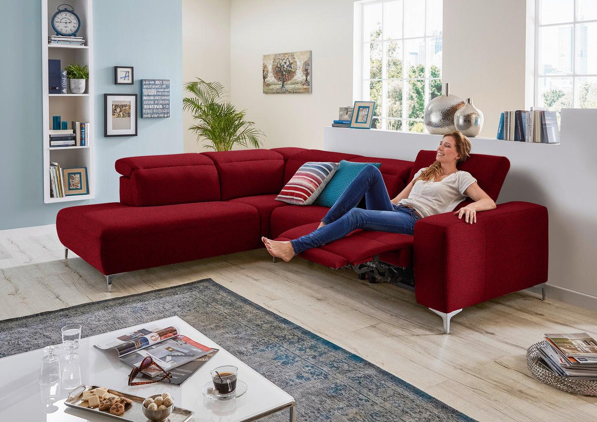 ECKSOFA Rot Flachgewebe  - Rot, Design, Textil/Metall (290/238cm) - Pure Home Lifestyle