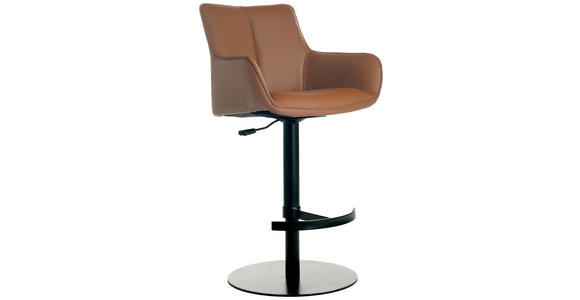 BARHOCKER Echtleder Schwarz, Cognac Eisen Lederauswahl, Sitzfläche 360° drehbar, automatische Rückholfunktion - Cognac/Schwarz, Design, Leder/Metall (54/92-112/55cm) - Novel