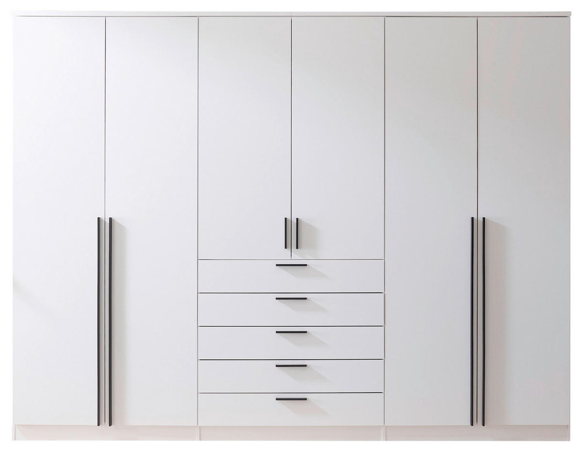KLEIDERSCHRANK 270/210/52 cm 6-türig Weiß  - Schwarz/Weiß, KONVENTIONELL, Holzwerkstoff/Kunststoff (270/210/52cm) - Boxxx