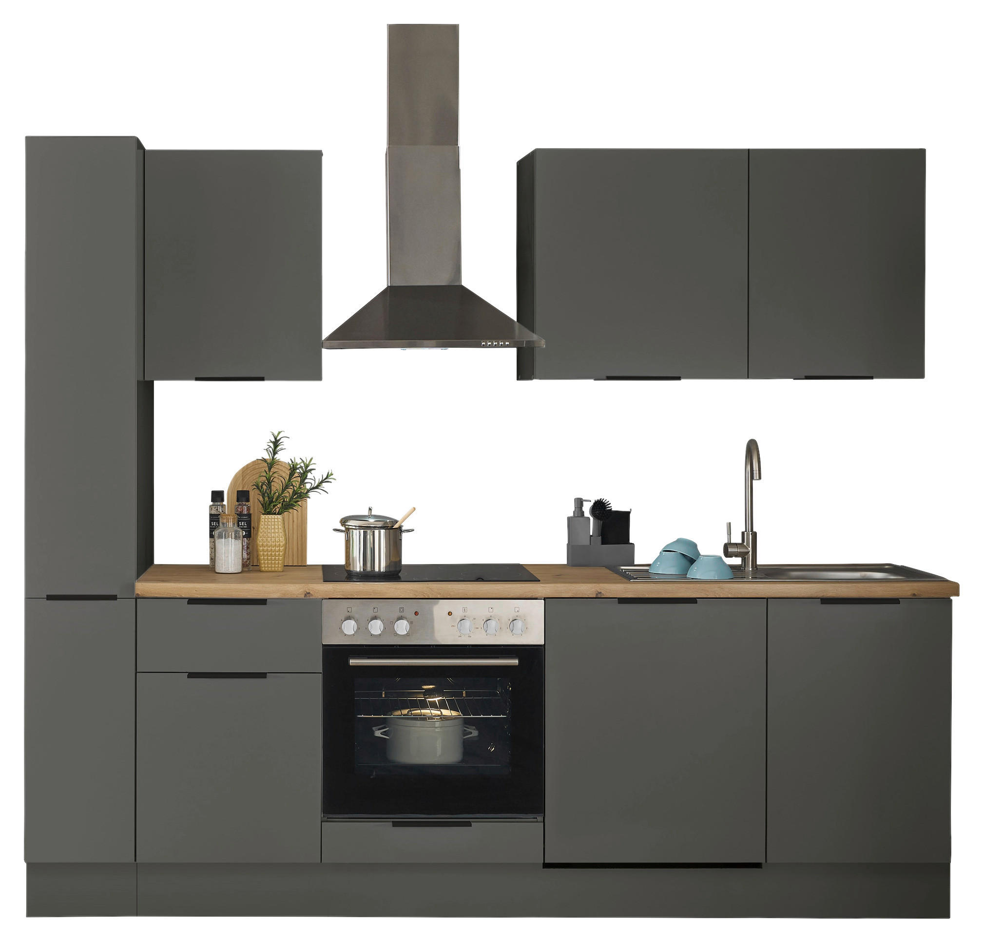 KÜCHENBLOCK   in Graphitfarben  - Schwarz/Graphitfarben, Basics, Holzwerkstoff/Metall (250/211/60cm) - Xora