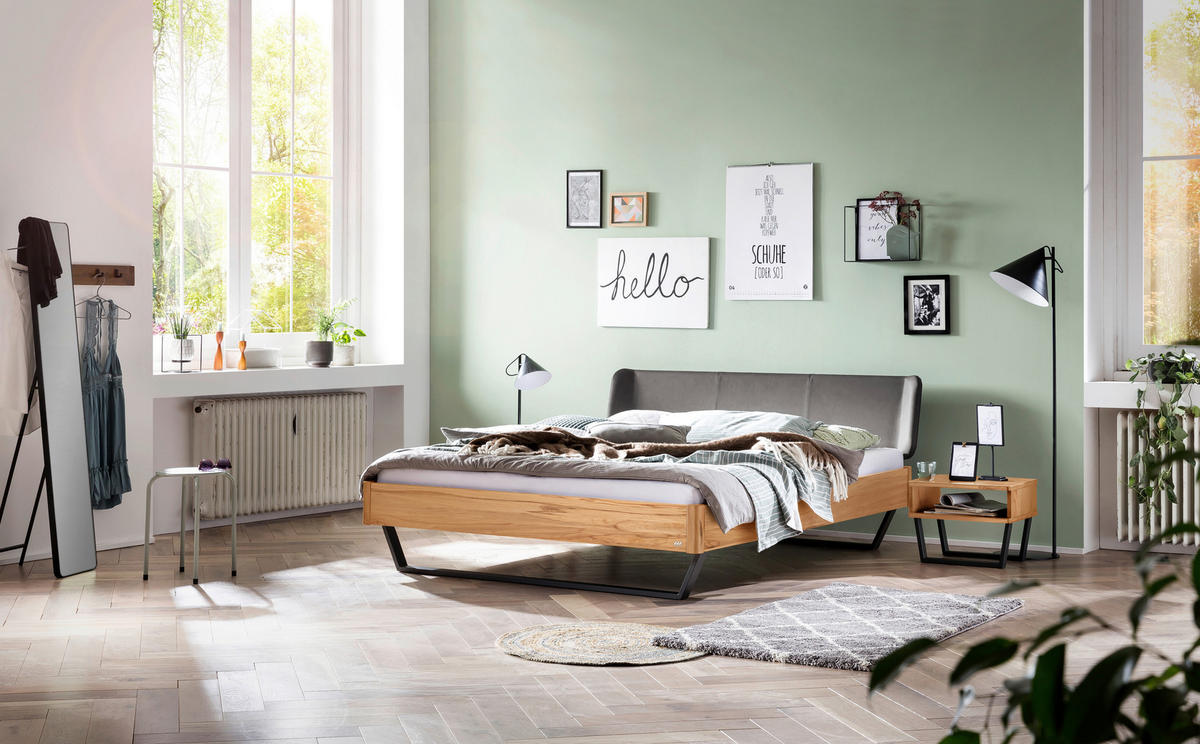 BETT 140/200 cm  in Anthrazit, Buchefarben, Dunkelgrau   - Dunkelgrau/Anthrazit, Modern, Holz/Textil (140/200cm) - Hasena