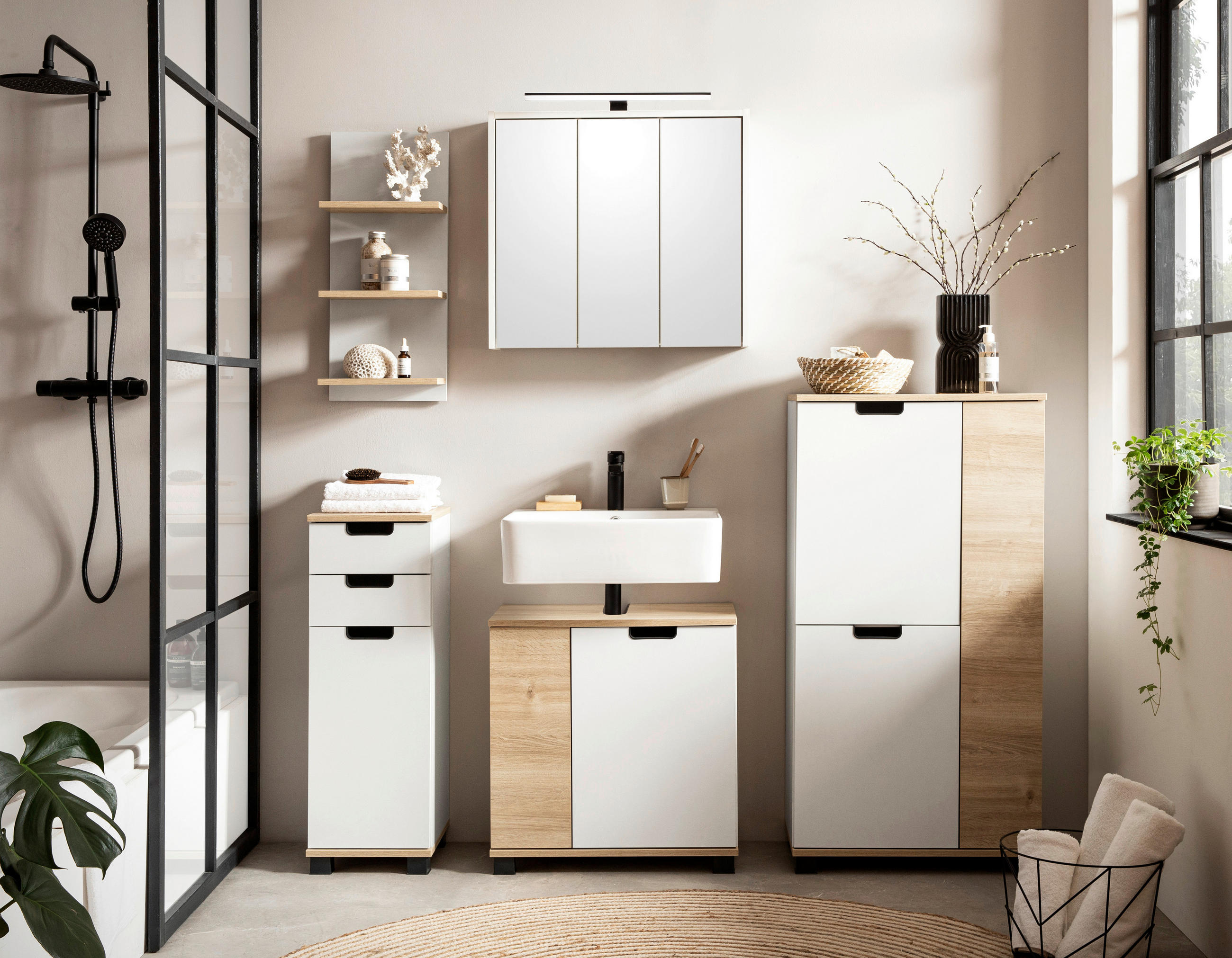 MIDISCHRANK 59,8/116,9/32,6 cm  - Eichefarben/Schwarz, MODERN, Holzwerkstoff/Kunststoff (59,8/116,9/32,6cm) - Stylife