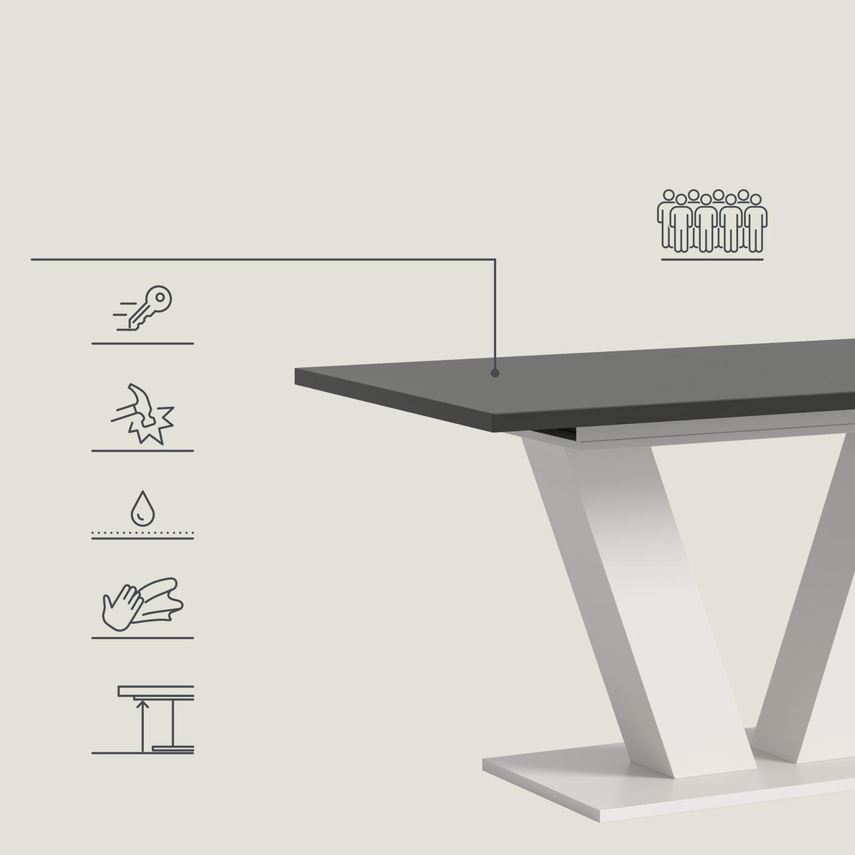 VÝSUVNÝ STŮL, šedá, 150-190/90/76 cm - bílá/šedá, Trend, kompozitní dřevo (150-190/90/76cm) - MID.YOU