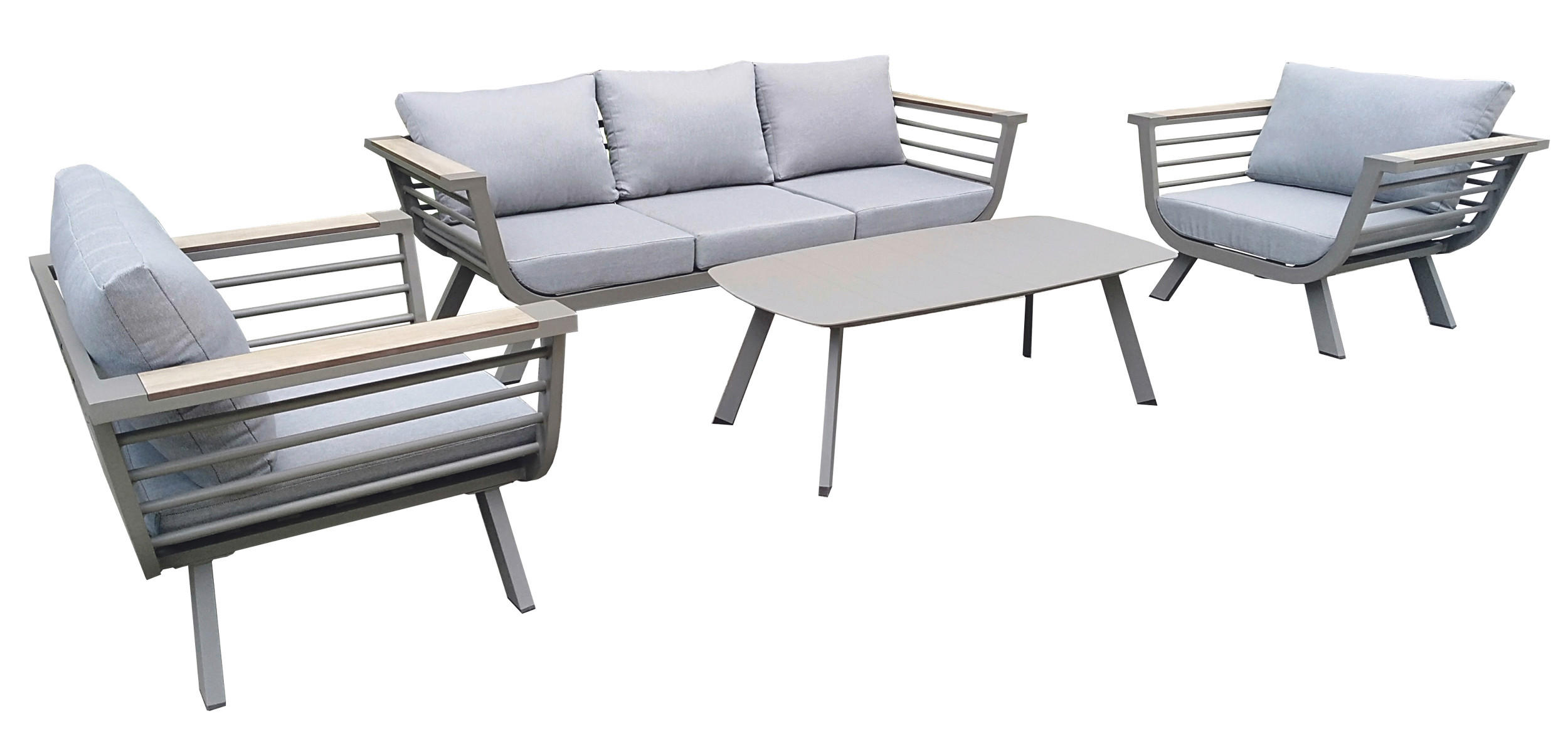 LOUNGEGARNITUR 4-teilig   145/62,5/220 cm Aluminium  - Taupe/Hellgrau, Basics, Kunststoff/Textil (145/62,5/220cm) - Gardenson