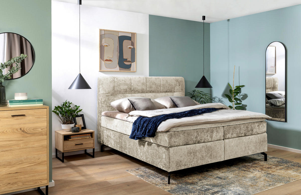 BOXSPRINGBETT 180/200 cm  in Hellbraun  - Hellbraun/Schwarz, Design, Textil/Metall (180/200cm) - Esposa