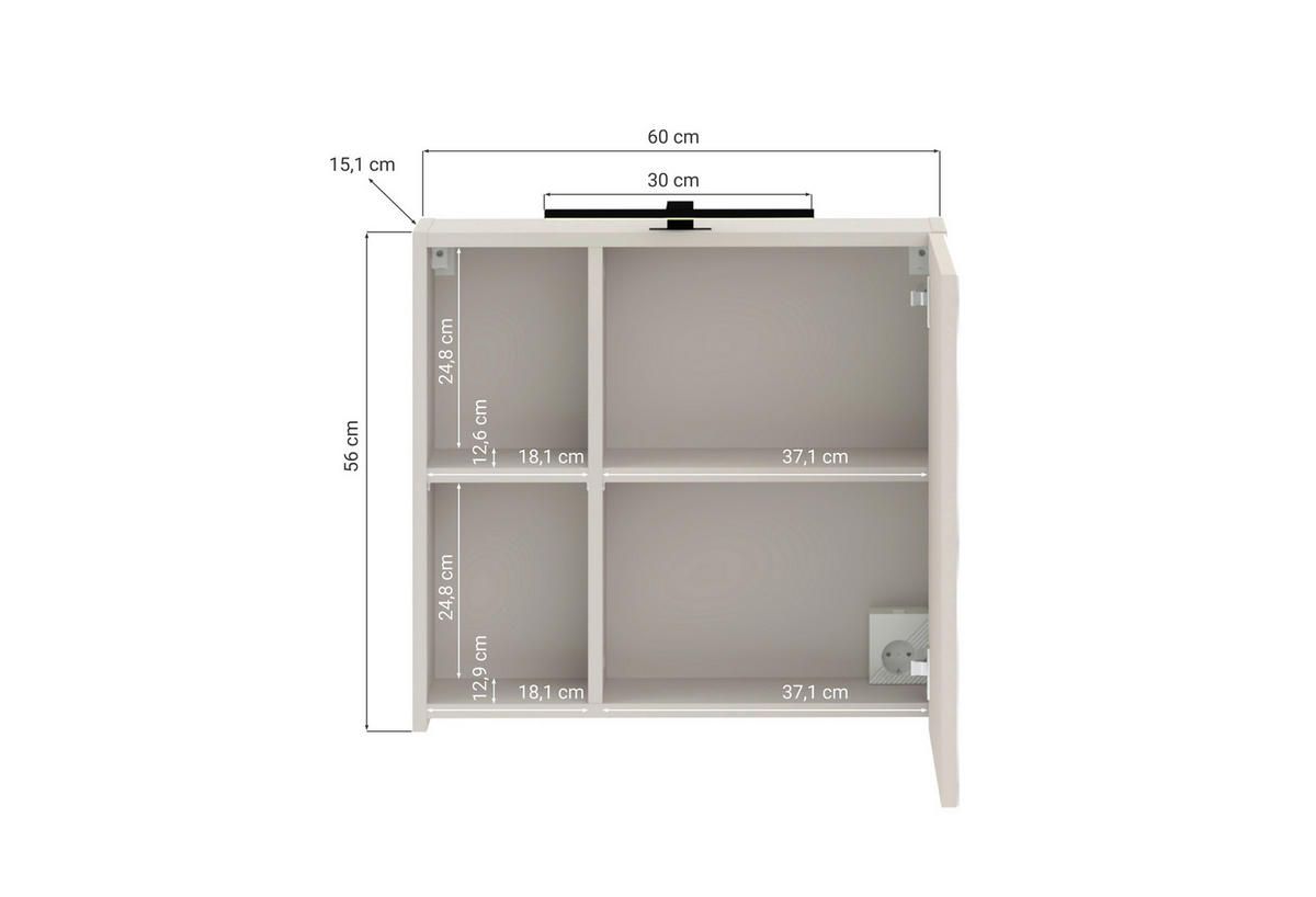 SPIEGELSCHRANK 60/56/15,1 cm  - Kaschmir, Trend, Glas/Holzwerkstoff (60/56/15,1cm) - Respekta
