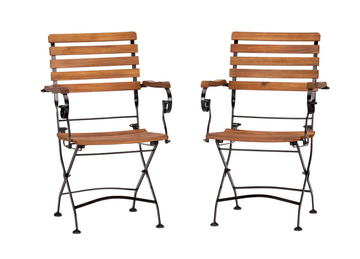 GARTENKLAPPSESSEL-SET in Holz, Metall Anthrazit, Akaziefarben  - Anthrazit/Akaziefarben, Basics, Holz/Metall (55/89/58cm) - Gardenson