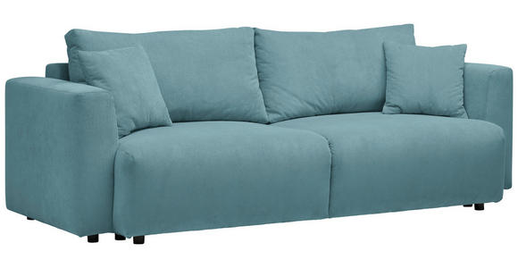 SCHLAFSOFA Cord Türkis Zierkissen, Rückenkissen, Bettkasten, Schlaffunktion, Rücken echt  - Türkis/Schwarz, Design, Kunststoff/Textil (250/92/105cm) - Carryhome